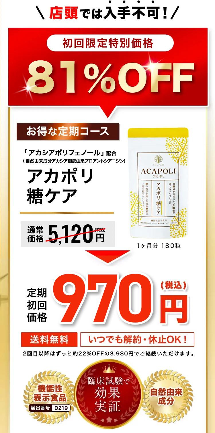 アカシアの樹 アカポリ糖ケア 180粒×3袋 Amazon | アカポリ糖ケア 機能性表示食品 糖の吸収を抑え食後